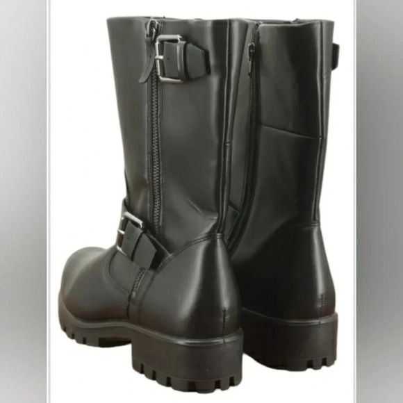 Retro 9 Biker Black Leather Moto Waterproof Lugsole Grunge Ankle Boot - Picture 7 of 9